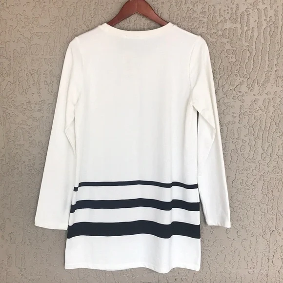 Forever 21 Cream Black Stripe Long Sleeve Mini Dress NWT M - Picture 2 of 6
